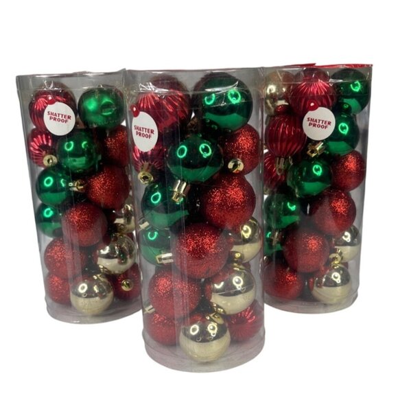Holiday Style Shatterproof Christmas Ornaments Bundle of 3 New Red Green Gold - Picture 1 of 3